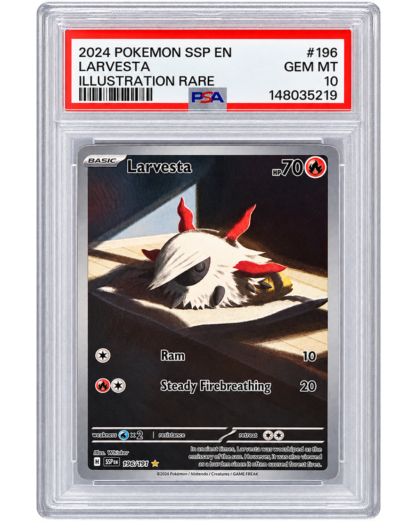 Larvesta — Surging Sparks #196/191 Illustration Rare (PSA 10 GEM MT)
